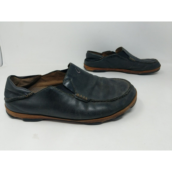 Olukai Men's Moloa Black Nubuck Leather Slip‎ On Casual Loafers Shoes Size 8.5 M - Picture 1 of 12